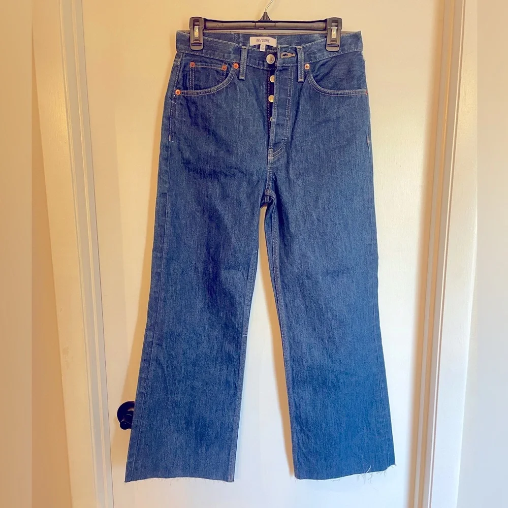 NWOT Re/done high waist wide leg raw hem cropped jeans - Picture 3 of 7